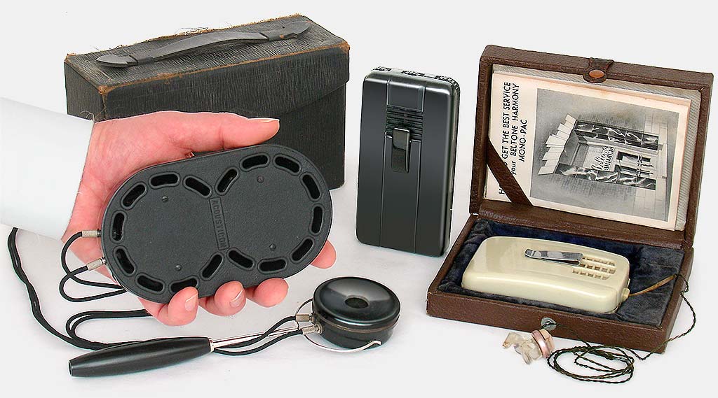 The first electrical hearing aids appeared in the early 1900s. Before that, ear trumpets and the like were all the 'hard of hearing' had. At left is the Acousticon Model SRD (1910, USA). What you see held in the hand is just the microphone part. It also required separate batteries (not shown) that were heavy and expensive. From 'Hearing Aids' at the web's largest private collection of antiques & collectibles: https://www.ericwrobbel.com/collections/hearing-aids.htm
