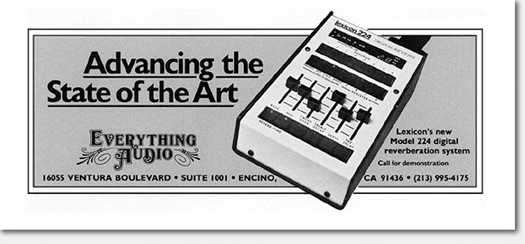 Lexicon 224 Digital Reverb ad, 1979, Everything Audio. 1/3 page ads were a lousy space buy because you inevitably got stacked with another one, diluting your effectiveness on the page. So for my client I sort-of 'invented' the one-third horizontal, a configuration not then to my knowledge in any magazine's rate card. Priced for us by the magazines at the 1/3 page rate, these ads 'commanded' the page like a half-page, but at a considerable savings. https://www.ericwrobbel.com/art/eathirds.htm