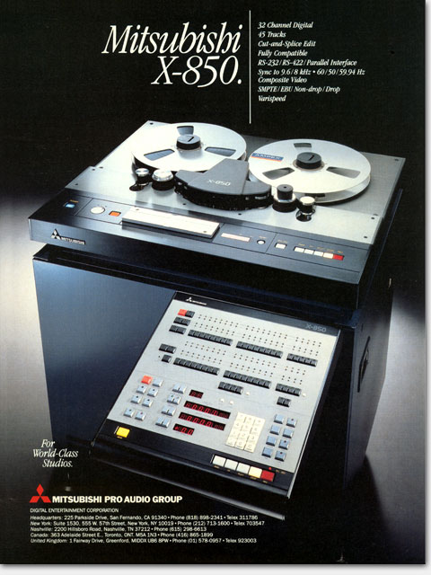 Ad for Mitsubishi X-850 Digital Audio Recorder. From its creator: 'At the time, ads in pro audio were dominated by stupid 'flying-through-space' layouts and clunky, cold, techie type styles. I used instead a classic, elegant type treatment and let the reader see the goods without my 'art' getting in the way. And that IS my art. This very expensive recorder simply HAD to rise above the pack, and it did.' Design and art direction by Eric Wrobbel: https://www.ericwrobbel.com/art/mitsubishix850.htm