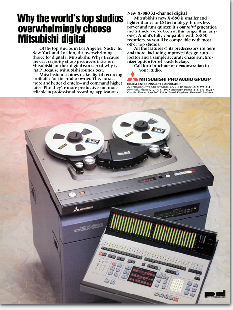 Ad for Mitsubishi X-880 Digital Recorder. From its creator: 'It may not seem obvious now, but this clean, crisp layout stood out beautifully from the crowded, ugly ads our competitors were running then. For added interest I contrasted this extremely expensive precision-crafted machine with a ragged 'marbelesque' background, which was backdrop paper I wrinkled, chalked, and painted at the photo studio.' Design and art direction by Eric Wrobbel: https://www.ericwrobbel.com/art/mitsubishix880.htm