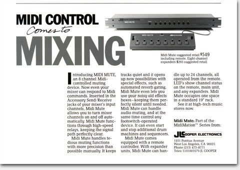 'Midi Control Comes To Mixing' J. L. Cooper advertisement. Eric Wrobbel design, art, advertising. https://www.ericwrobbel.c			om/art/smallclients.htm