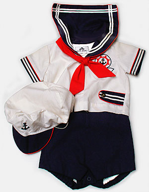 This vintage little sailor suit is tagged Petit Jouet and was made in France. From 'Vintage Clothes' at the web's largest private collection of antiques & collectibles: https://www.ericwrobbel.com/collections/clothes.htm