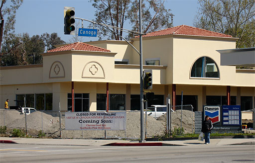 Chevron, showing all the respect for the environment you would expect of an oil company, seems to have the intent in our town of tearing down perfectly nice little gas stations and replacing them with these graceless, stucco-and-more-stucco neo-Santa-Barbara petty monstrosities. From 'Collecting the Awful' at the web's largest private collection of antiques & collectibles: https://www.ericwrobbel.com/collections/collecting-the-awful.htm