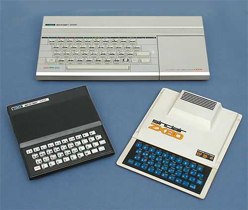 Vintage computers: Timex Sinclair 2068 Personal Color Computer made in Korea. The black one is the Timex Sinclair 1000, made in Portugal. Yes, Portugal. The white Sinclair ZX80 from England (1980) was offered as a kit. These last two have 'membrane' keyboards, the same sort of annoying imitation push-buttons they put on your microwave oven. How could anyone type on that? From the web's largest private collection of antiques & collectibles: https://www.ericwrobbel.com/collections/computers.htm
