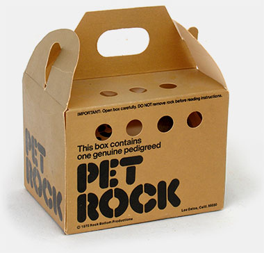 The 1975 Pet Rock came with a 32 page training manual. Rock Bottom Productions, Los Gatos, California. From 'Collecting Pop Culture' at the web's largest private collection of antiques & collectibles: https://www.ericwrobbel.com/collections/culture.htm