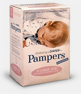 Original Pampers package, vintage 1961. More on collecting vintage disposables like paper dresses, panties and such at 'Disposable Panties and Other Gems' at the web's largest private collection of antiques & collectibles: https://www.ericwrobbel.com/collections/disposable-1.htm