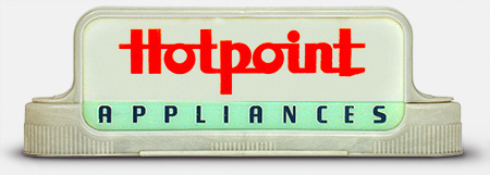 This vintage collectible Hotpoint Appliances sign is lit from within. From 'Garage/Utility Collectibles' at the web's largest private collection of antiques & collectibles: https://www.ericwrobbel.com/collections/garage.htm