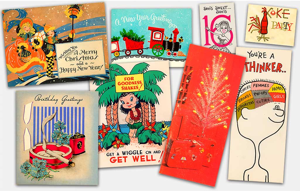 Collecting greeting cards is great fun. They're very reflective of their time--in style, subject matter, and approach. Vintage cards can be quaint, nostalgic, politically incorrect, and sometimes all these at once! From 'Greeting Cards' at the web's largest private collection of antiques & collectibles: https://www.ericwrobbel.com/collections/greeting-cards-1.htm