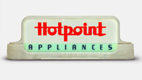 Vintage Hotpoint Appliances sign is lit from within. From 'Garage/Utility Collectibles' at the web's largest private collection of antiques & collectibles: https://www.ericwrobbel.com/collections