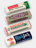 Warrens Mint Cocktail chewing gum, 1947 (Bowman Gum, USA), Wrigley's Juicy Fruit gum and Wrigley's Spearmint gum (these gums are here wrapped in paper, not foil, indicating that these are likely from the World War 2 years when foil was conserved), and Adams Black Jack gum, 1960s (my favorite!). From 'Kitchen Collectibles' at the web's largest private collection of antiques & collectibles: https://www.ericwrobbel.com/collections