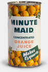 Vintage Minute Maid Concentrated Orange Juice in steel can. 'For Large Family Use, Contents 12 fl. oz.' The can advises, 'Store in Ice Cube Unit of refrigerator until ready for use. Good for babies--good for you. Can equals juice of about two dozen oaverage oranges.' Minute Maid Corp, New York. From the web's largest private collection of antiques & collectibles: https://www.ericwrobbel.com/collections