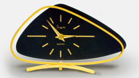 The beautiful mid-century-modern Sheffield clock is battery powered and from Germany c.1960s. From 'A Collection of Clocks' at the web's largest private collection of antiques & collectibles: https://www.ericwrobbel.com/collections