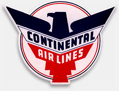 Continental Air Lines luggage label from 'Luggage Labels & Airlines' at the web's largest private collection of antiques & collectibles: https://www.ericwrobbel.com/collections/labels.htm