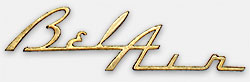 Vintage collectible nameplate: BelAir from Chevrolet. From 'More Nameplates and Lettering' at the web's largest private collection of antiques & collectibles: https://www.ericwrobbel.com/collections/nameplates-lettering-2.htm