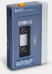 In 1979, in the earliest days of the Sony Walkman, a 'walking feet' logo was designed with the phrase 'Walking Stereo with Hotline.' It was used as a sticker on a very few early Walkmans and was printed on some vinyl cases before a permanent re-design eliminated the quirky lettering with the 'feet.' From 'The Sony Walkman' at the web's largest private collection of antiques & collectibles: https://www.ericwrobbel.com/collections/sony-walkman.htm