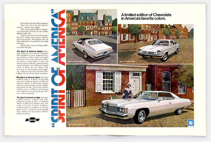 What's Wrong With This Picture? Chevrolet kicked off the 1976 US Bicentennial in 1974, announcing these new red, white, and blue models to celebrate America's 200th birthday. Though more than 50 highly-paid executives at Chevrolet, General Motors, and their ad agency examined and signed off on this magazine ad, no one caught this huge mistake. . . See 'Collecting the Wacky' at the web's largest private collection of antiques & collectibles: https://www.ericwrobbel.com/collections/wacky.htm