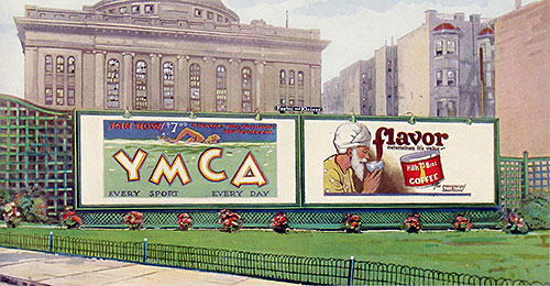 Remember when billboards were 'nice?' When the art on them was beautiful and pleasant? Neither do I. But in 1923 this is how outdoor advertiser Foster & Kleiser showed their work saying they enhance 'impression value' by 'beautifying [with] the placement of lawns and flowers.' My, things have certainly changed in the billboard business. From 'The Way Things Were' at the web's largest private collection of antiques & collectibles: https://www.ericwrobbel.com/collections/way-things-were-1.htm