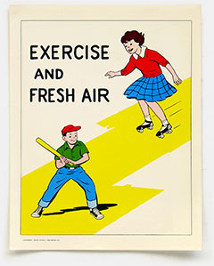 Vintage baby-boom era 'Safety Poster' for school classroom. 'Exercise and Fresh Air.' Published by Hayes School Publishing Co., Wilkinsburg, Pennsylvania, 1961. From 'More of the Way Things Were' at the web's largest private collection of antiques & collectibles: https://www.ericwrobbel.com/collections/way-things-were-2.htm